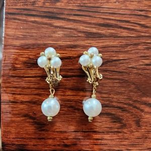 Vintage Faux Pearl Bead Clip On Earrings
